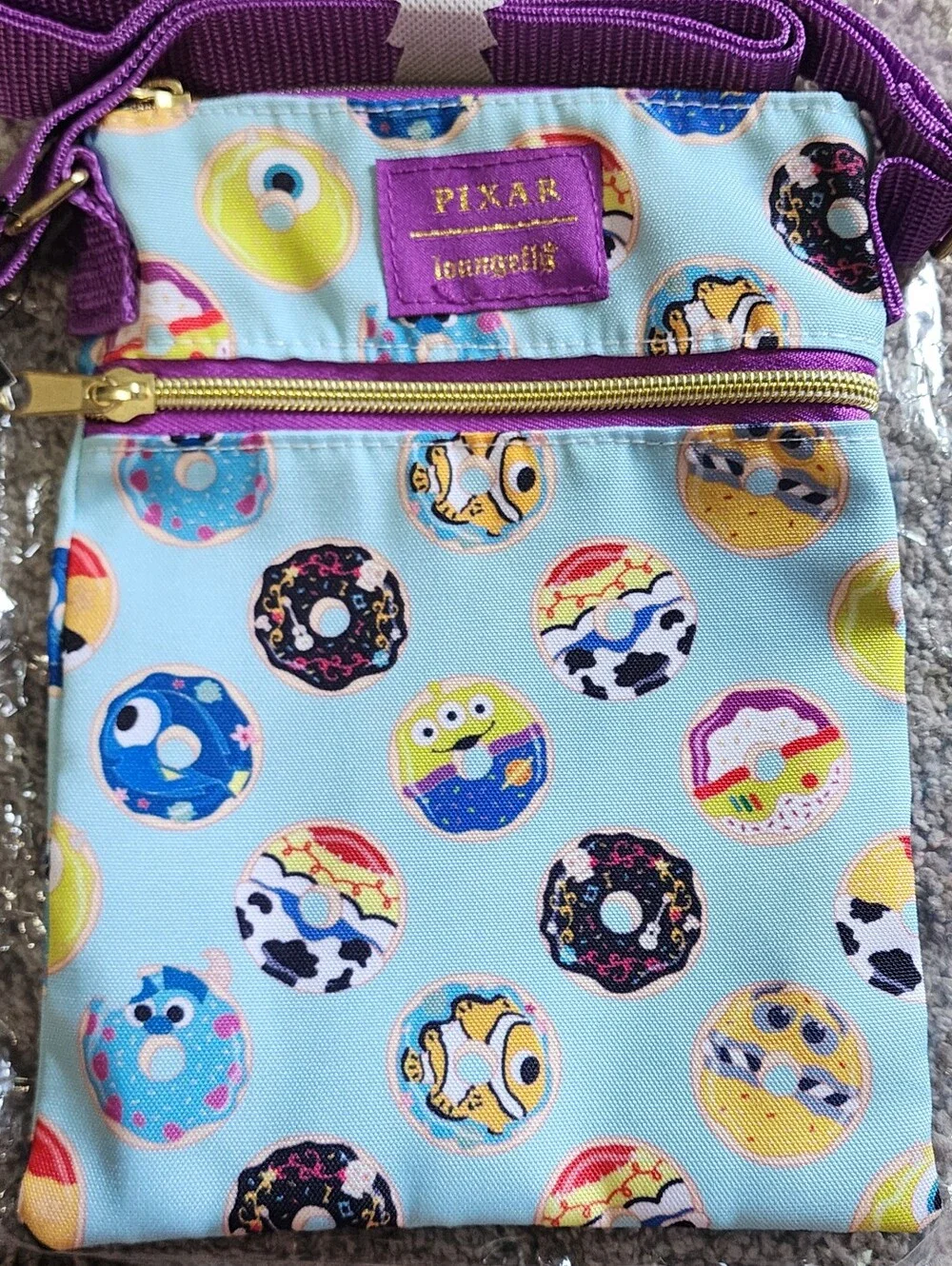 New Loungefly Disney Pixar Characters Donut Passport Crossbody Bag